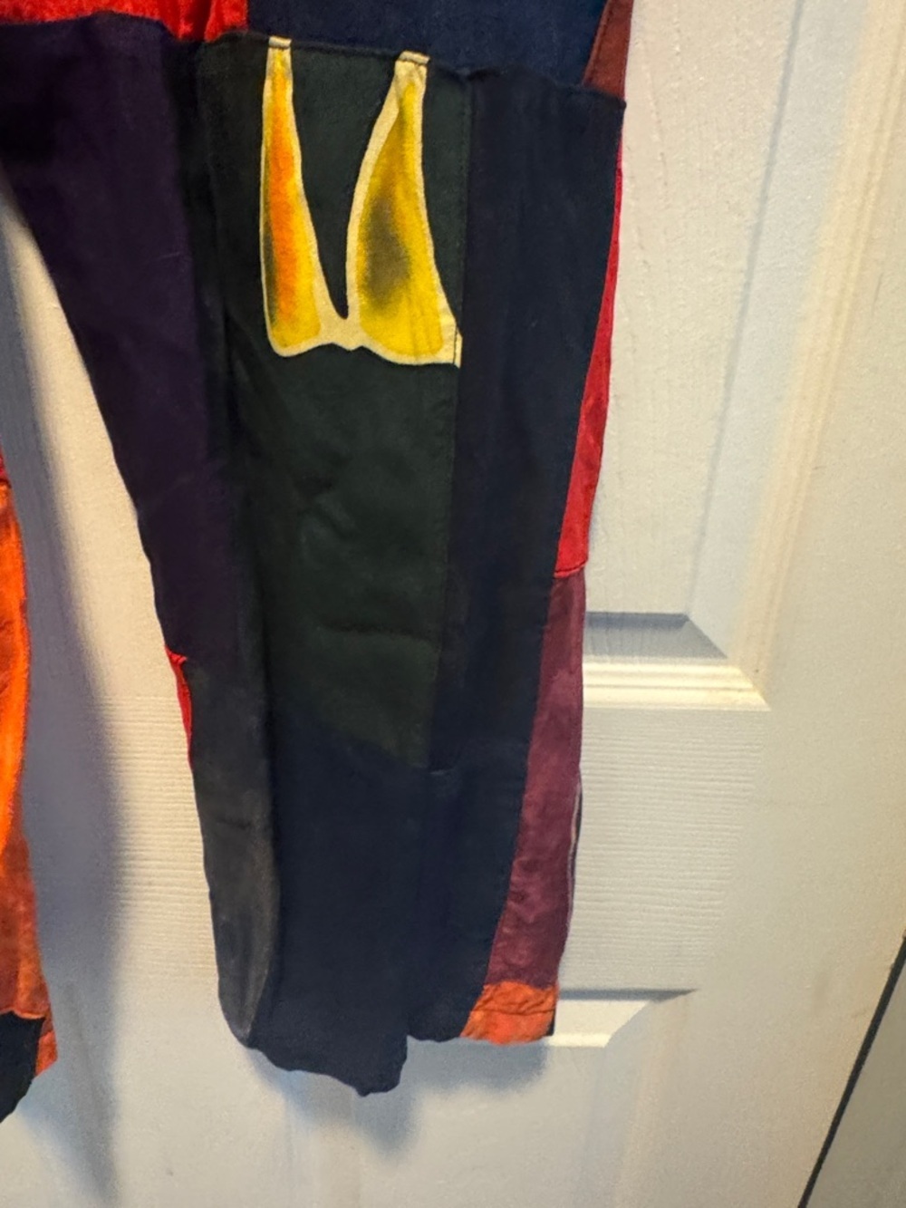Patchwork Multicolor Boho Lounge Pants - Vibrant Orange & Blue - Picture 4 of 11